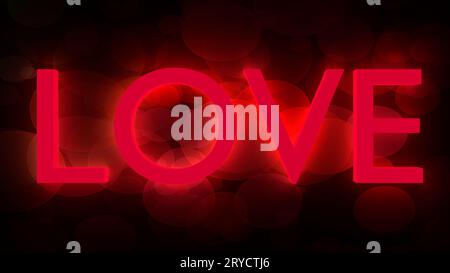 San Valentine card. Neon shine LOVE word in 3D effect Stock Photo