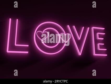 San Valentine card. Neon shine LOVE word in 3D effect Stock Photo