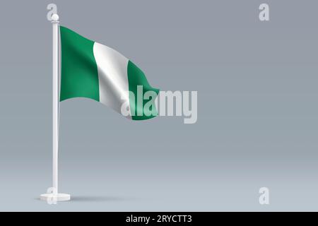 3d realistic national Nigeria flag isolated on gray background with copyspace Stock Vector