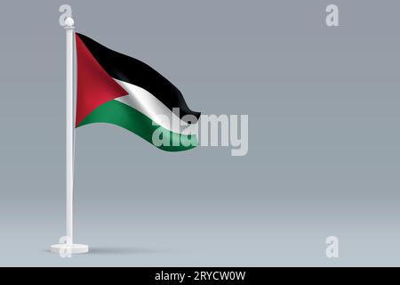 3d realistic national Palestine flag isolated on gray background with copyspace Stock Vector