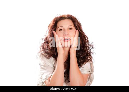 Woman applying anti-aging cream Stock Photo