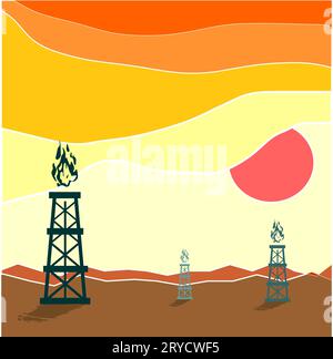Gas rig in waste landscape Stock Photo