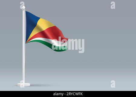 3d realistic national Seychelles flag isolated on gray background with copyspace Stock Vector