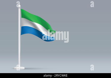 3d realistic national Sierra Leone flag isolated on gray background with copyspace Stock Vector