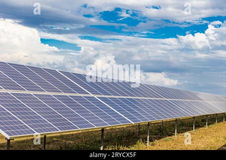 Photovoltaic panels under cloudy sky Stock Photo