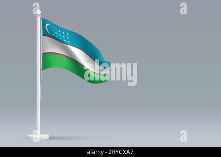 3d realistic national Uzbekistan flag isolated on gray background with copyspace Stock Vector