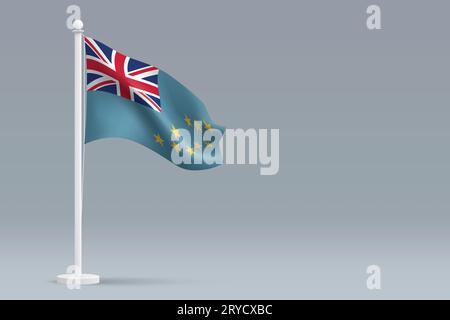 3d realistic national Tuvalu flag isolated on gray background with copyspace Stock Vector