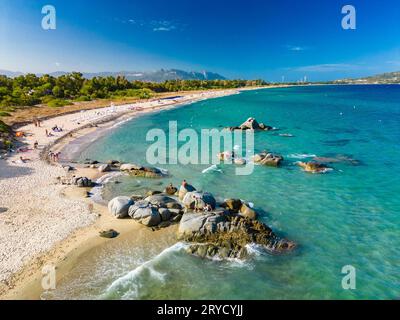 Aerial drone view of beach of Orrì, Tortolì, Sardinia, Italy Stock Photo