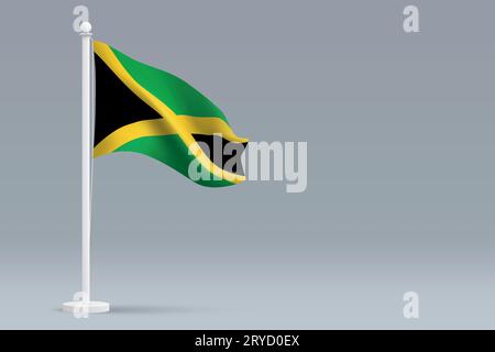 3d realistic national Jamaica flag isolated on gray background with copyspace Stock Vector