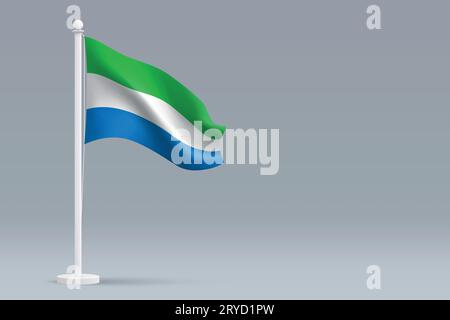 3d realistic national Sierra Leone flag isolated on gray background with copyspace Stock Vector