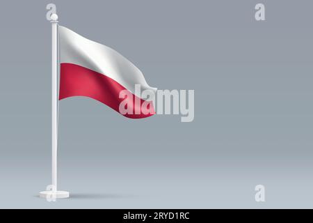 3d realistic national Poland flag isolated on gray background with copyspace Stock Vector