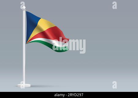 3d realistic national Seychelles flag isolated on gray background with copyspace Stock Vector