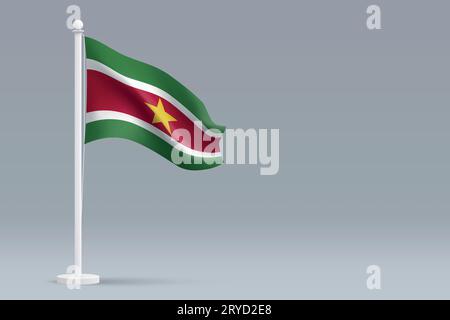 3d realistic national Suriname flag isolated on gray background with copyspace Stock Vector