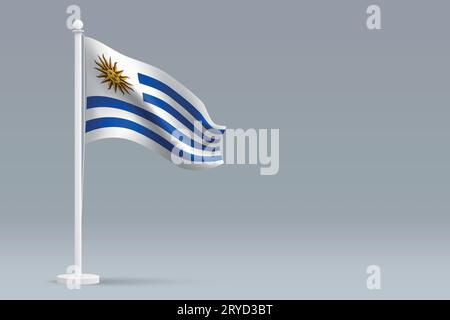 3d realistic national Uruguay flag isolated on gray background with copyspace Stock Vector