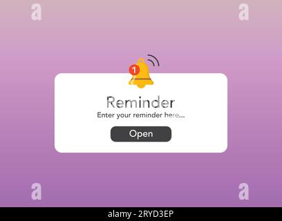 Reminder notifications page with alert bell icon in flat style. Event notice message vector illustration on isolated background. Announcement notice s Stock Vector