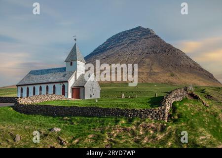 Vidareidi is the northernmost settlement in the Faroe Islands, located on the island of Vidoy. Stock Photo