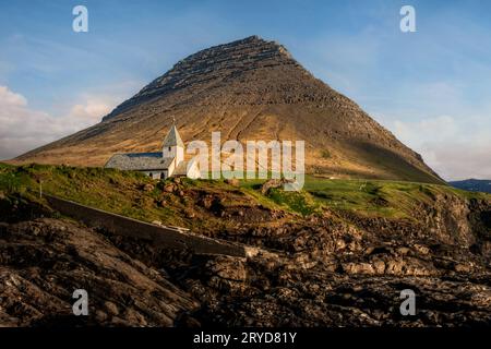 Vidareidi is the northernmost settlement in the Faroe Islands, located on the island of Vidoy. Stock Photo