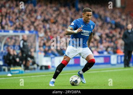 30 Sept 23. Glasgow, UK. Rangers FC play Aberdeen FC at Ibrox Stadium, in their 4th match in 10 days. Rangers need the 3 points to remain near the top of the league, but the first team is depleted because a number of players are injured and are unavailable for play. Credit: Findlay/Alamy Live News Stock Photo