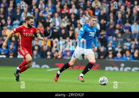 30 Sept 23. Glasgow, UK. Rangers FC play Aberdeen FC at Ibrox Stadium, in their 4th match in 10 days. Rangers need the 3 points to remain near the top of the league, but the first team is depleted because a number of players are injured and are unavailable for play. Credit: Findlay/Alamy Live News Stock Photo