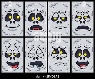 White Ghost Face Expression Character Cartoon Set. Wallpaper, Cover, Label and Packaging Design. Vector Illustration Stock Vector