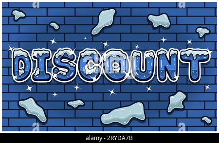 Discount Lettering With Snow Ice Font In Brick Wall Background For Sign Template. Text Effect and Simple Gradients. Vectors Illustrations. Stock Vector