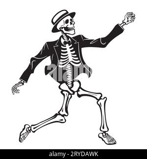 Skeleton in a suit and hat dancing sketch hand drawn Vector Stock Vector