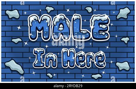 Man In Here Lettering With Snow Ice Font In Brick Wall Background For Sign Template. Text Effect and Simple Gradients. Vectors Illustrations. Stock Vector