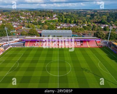 Birmingham, United Kingdom, 09.26.2023 Kidderminster Harriers Football Club , Aggborough Stadium. Aerial Image. 26th September 2023. Stock Photo