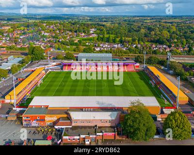 Birmingham, United Kingdom, 09.26.2023 Kidderminster Harriers Football Club , Aggborough Stadium. Aerial Image. 26th September 2023. Stock Photo