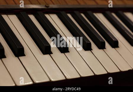 Close up old vintage piano keyboard Stock Photo
