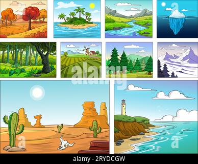 Cartoon vector illustration of a nature scenes collection Stock Vector