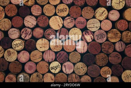 Close up background of used wine corks Stock Photo