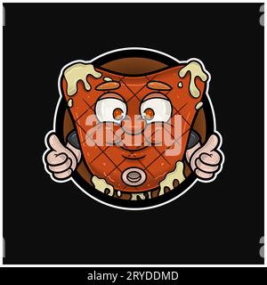Mascot Cartoon of Steak With Happy Smile Face. Circle Logo and Free Editable. Vectors Illustrations Stock Vector