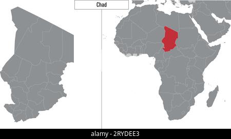 map of Chad and location on Africa map. Vector illustration Stock Vector