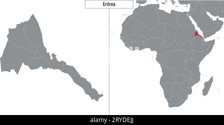 map of Eritrea and location on Africa map. Vector illustration Stock Vector