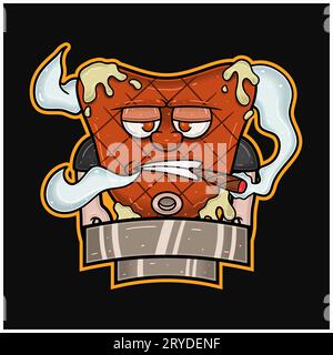 Mascot Cartoon of Meat Steak With Smooking. Blanks Sign. Vectors Illustrations Stock Vector