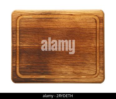 Dark oak wood cutting board isolated on white Stock Photo