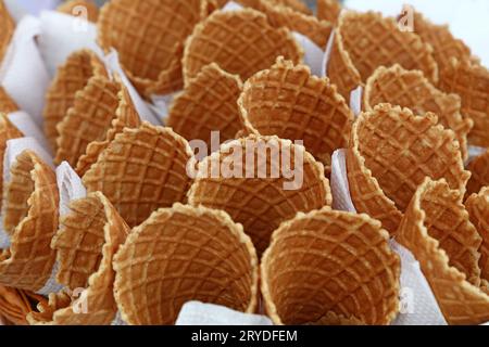 Wafer ice cream cone cornet cups close up Stock Photo