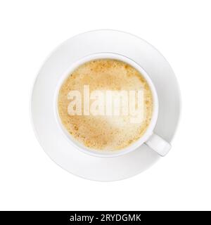 White cup of cappuccino coffee on saucer isolated Stock Photo