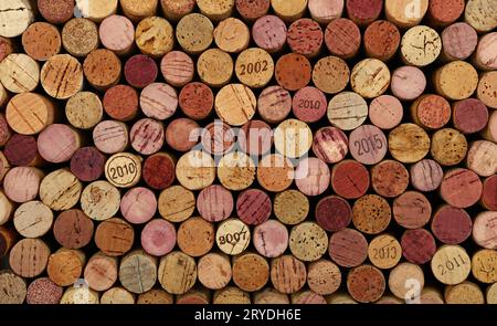 Close up background of used wine corks Stock Photo
