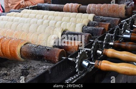 Close up baking chimney cake on grill Stock Photo