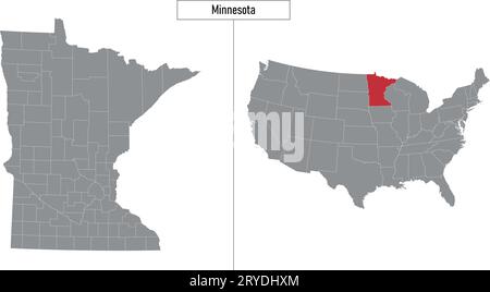 Simple map of Minnesota state of United States and location on USA map Stock Vector