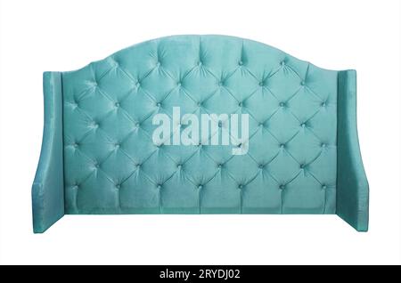 Teal velvet bed headboard isolated on white Stock Photo