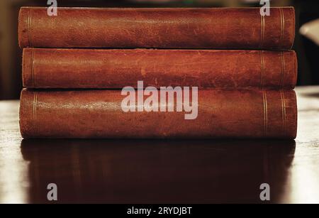 Stack of old vintage hardcover books Stock Photo