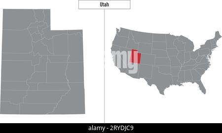 Simple map of Utah state of United States and location on USA map Stock Vector