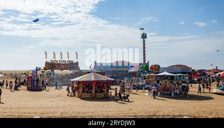 Lytham st annes Lancashire uk 9th September 2023 A view of the funfair at the St Anne's Kite Festival, St Anne's Beach, Lytham St Anne's, Lancashire, Stock Photo