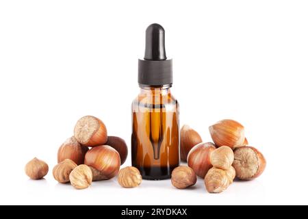 Hazelnut oil isolated on white background Stock Photo