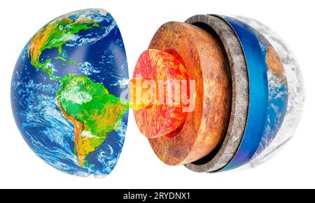 Earths layers, internal structure of Earth, cross-section of the Earth. 3D rendering isolated on white background Stock Photo