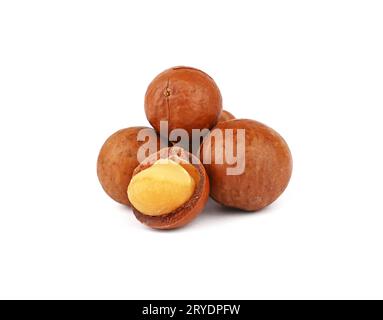 Macadamia nuts isolated on white background Stock Photo