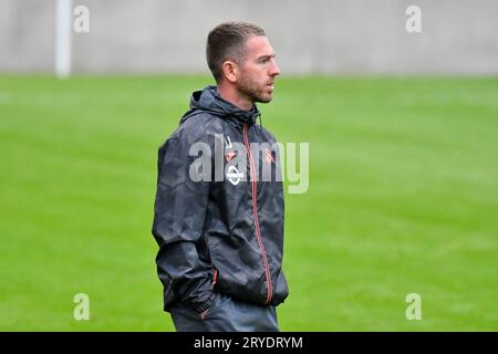 Swansea, Wales. 30 September 2023. Oliver Jefferies Assistant Head Coach of Swansea City Under 18 during the Under 18 Professional Development League game between Swansea City and Charlton Athletic at the Swansea City Academy in Swansea, Wales, UK on 30 September 2023. Credit: Duncan Thomas/Majestic Media. Stock Photo